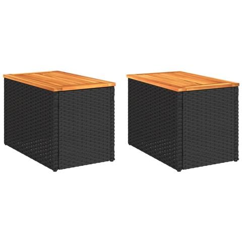 Tavolini Giardino 2pz Neri 55x34x37cm Polyrattan Legno Massello - Foto 2