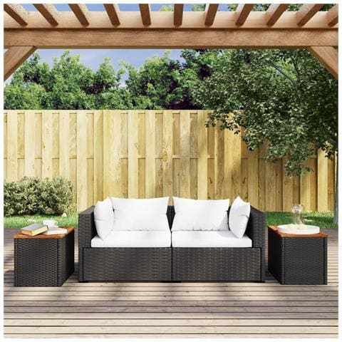 Tavolini Giardino 2pz Neri 55x34x37cm Polyrattan Legno Massello - Foto 3
