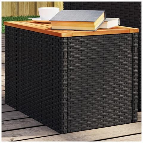 Tavolini Giardino 2pz Neri 55x34x37cm Polyrattan Legno Massello - Foto 1