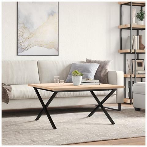 Tavolino Salotto Telaio A X 90x90x45,5cm Massello Pino E Ghisa - Foto 3