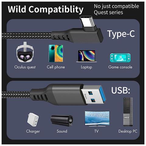 Cavo Di Collegamento Oculus Quest 2 Type-c / Usb 3.1 6 M - Foto 4