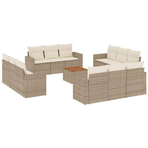 Set Divano da Giardino 13 pz con Cuscini Beige in Polyrattan - Foto 1
