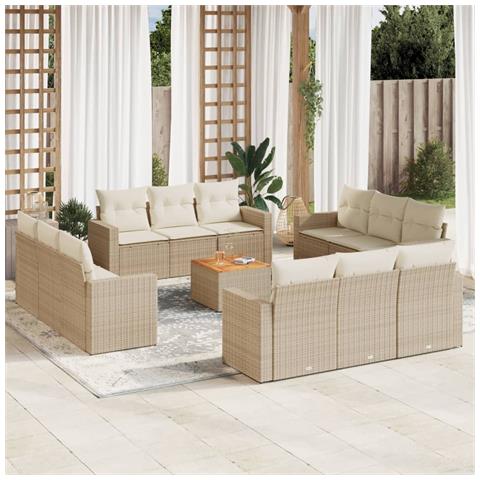 Set Divano da Giardino 13 pz con Cuscini Beige in Polyrattan - Foto 2