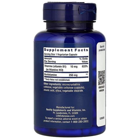 Mega Benfotiamina 250 Mg 120 Capsule Vegetariane Life Extension - Foto 2