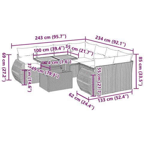 Set Divano Da Giardino 9 Pz Con Cuscini Beige In Polyrattan - Foto 2