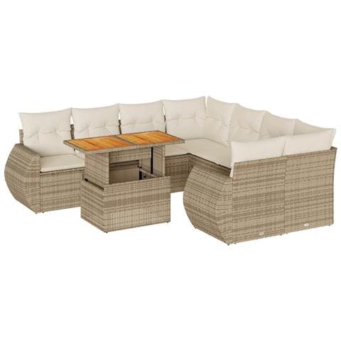 Set Divano Da Giardino 9 Pz Con Cuscini Beige In Polyrattan - Foto 1