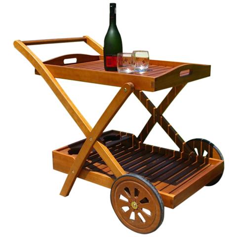Carrello Tavolino In Legno Di Acacia Da Appoggio Porta Vivande Per Esterno Bar E Ristoranti - Foto 1