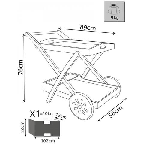 Carrello Tavolino In Legno Di Acacia Da Appoggio Porta Vivande Per Esterno Bar E Ristoranti - Foto 4