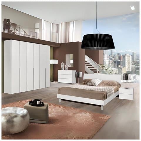 Camera Urano Con Armadio 6 Ante Battenti E Letto In Legno Colore Bianco Larice - Foto 1