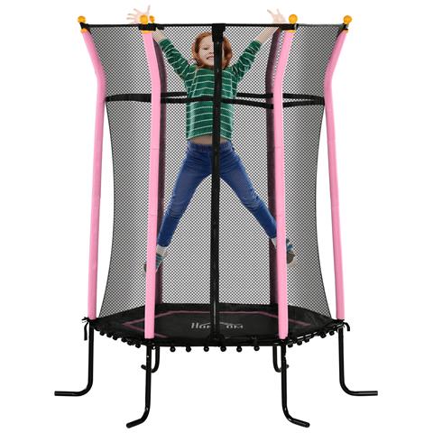 Tappeto Elastico per Bambini con Ingresso a Cerniera e Pali Imbottiti, in Acciaio, PP e EPE, Ø163.5x190 cm, Rosa - Foto 1