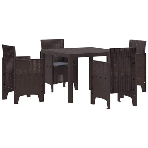 Set pranzo giardino con cuscini marrone in polirattan - Foto 1