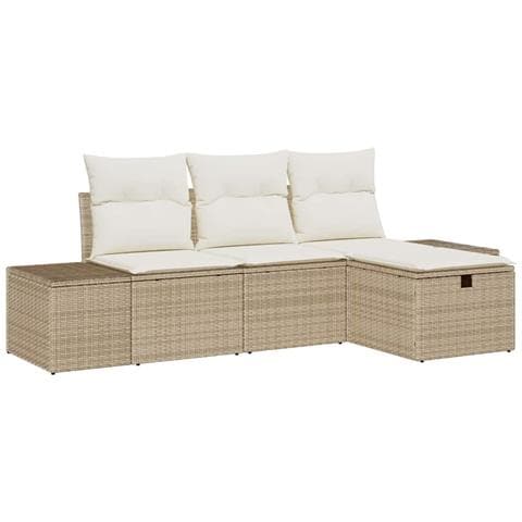 Set da giardino 4 pezzi con cuscini Beige Polirattan - Foto 1