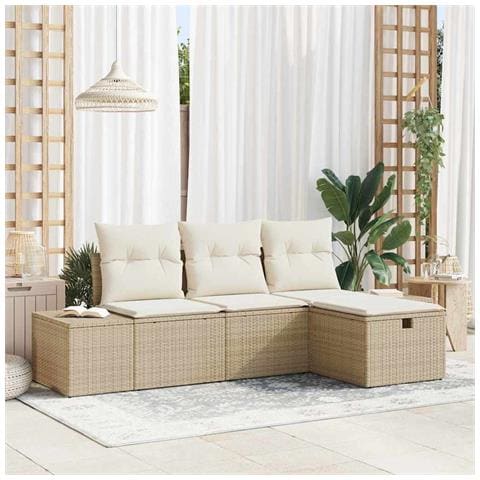 Set da giardino 4 pezzi con cuscini Beige Polirattan - Foto 2