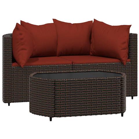 Set Mobili da Giardino 3 pz con Cuscini in Polyrattan Marrone - Foto 1