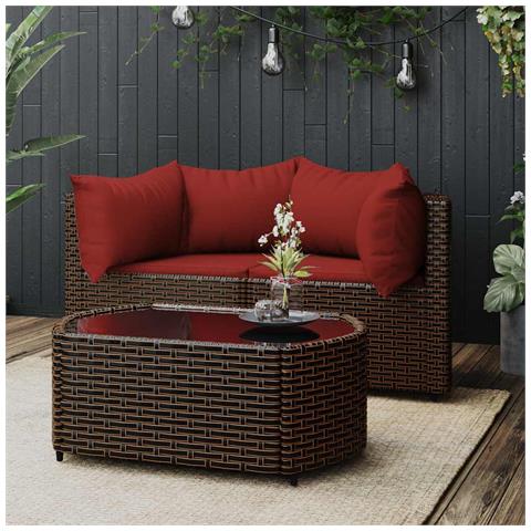 Set Mobili da Giardino 3 pz con Cuscini in Polyrattan Marrone - Foto 2