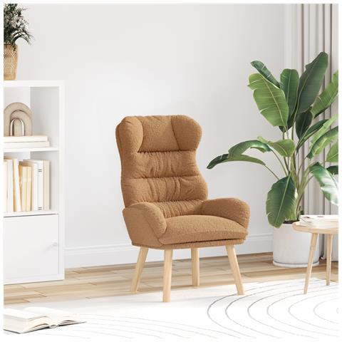 Poltrona Rilassante Beige in Tessuto Simile alla Lana Riccia - Foto 2