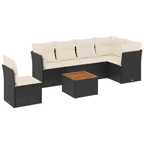 Set Divani da Giardino con Cuscini 7pz Nero Polyrattan - Foto 1