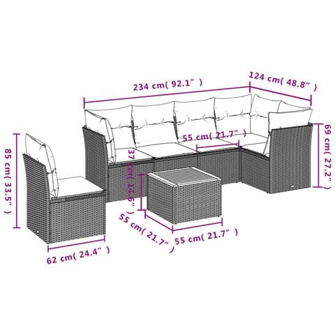 Set Divani da Giardino con Cuscini 7pz Nero Polyrattan - Foto 3