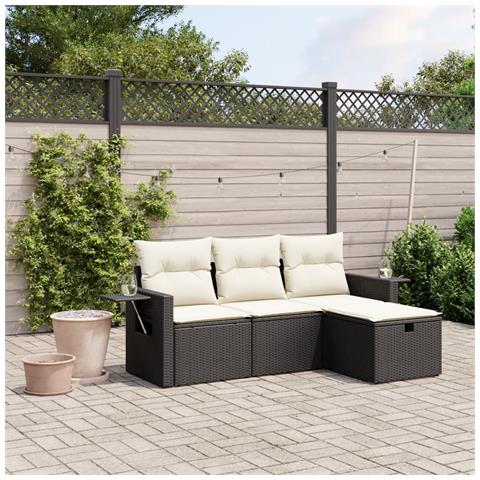 Set Divani da Giardino 4 pz con Cuscini Nero in Polyrattan - Foto 2