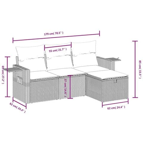 Set Divani da Giardino 4 pz con Cuscini Nero in Polyrattan - Foto 4