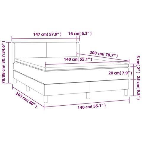 Giroletto a Molle con Materasso Marrone Scuro 140x200cm Tessuto - Foto 7