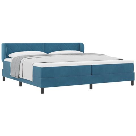 Letto Box Spring con Materasso Blu Scuro 200x200 cm Velluto - Foto 1