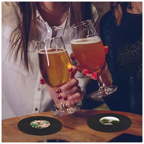 Sottobicchieri In Silicone A Forma Di Disco In Vinile - Set Da 6, Antiscivolo E Resistenti Al Calore - Foto 6