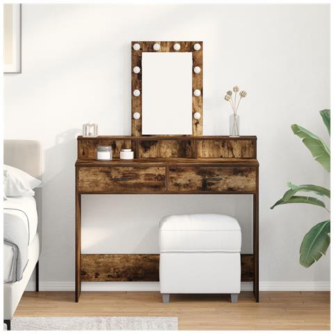 Tavolo da Trucco con Luci LED Rovere Affumicato 100x41x140 cm - Foto 2
