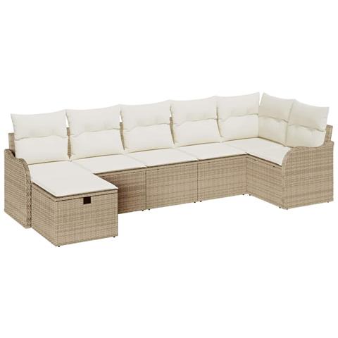 Set Divano da Giardino con cuscino 7 pcs Beige Poly Rattan - Foto 1