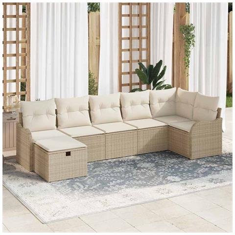 Set Divano da Giardino con cuscino 7 pcs Beige Poly Rattan - Foto 2