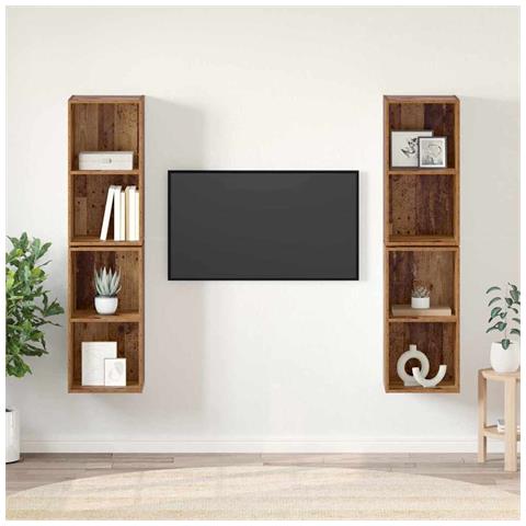 Mobile TV da Parete 4 pcs Legno Antico 37 x 37 x 72 cm - Foto 2