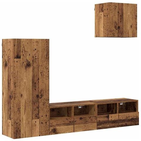 Unità per TV a Muro 4 pcs Legno vecchio Legno multistrato - Foto 1