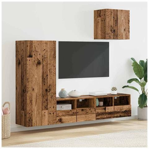 Unità per TV a Muro 4 pcs Legno vecchio Legno multistrato - Foto 2