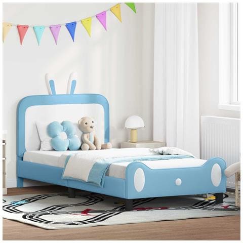 Struttura letto bambini con testata Blu 90 x 190 cm PU - Foto 2