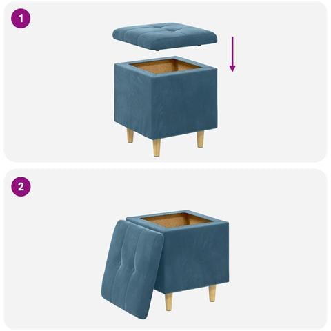 Pouf contenitore con cuscino Blu 40 x 40 x 45 cm Velluto - Foto 9