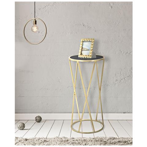 Portavaso Alto Glam Simple Tondo In Ferro Oro E Piano Nero 35x75 Cm - Foto 8