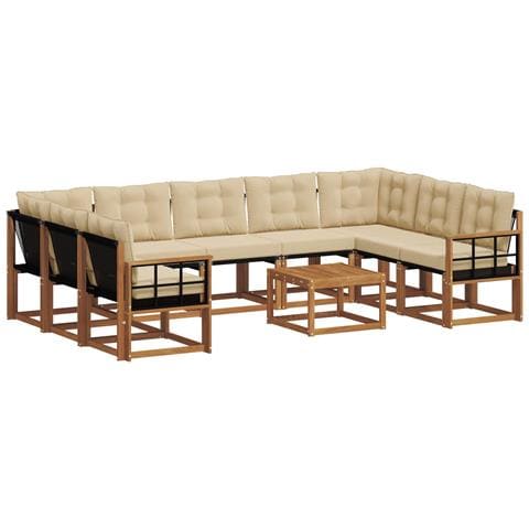 Set di divani da esterno con cuscino 10 pcs Naturale e Beige - Foto 1