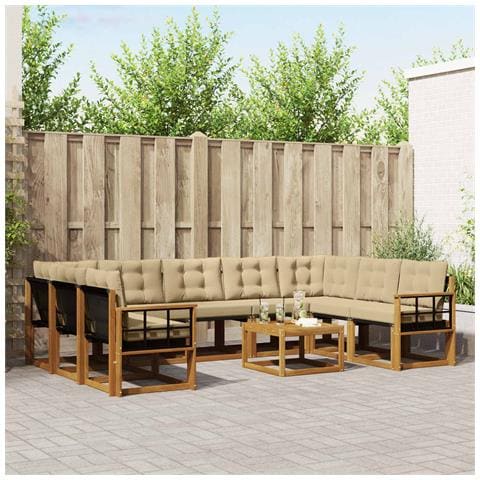 Set di divani da esterno con cuscino 10 pcs Naturale e Beige - Foto 2
