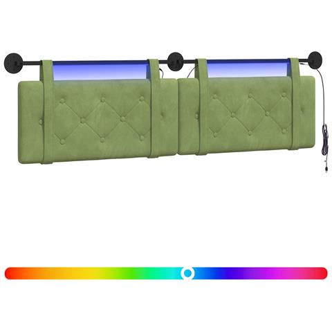 Testiera sospesa Con luce LED Verde chiaro Velluto - Foto 1