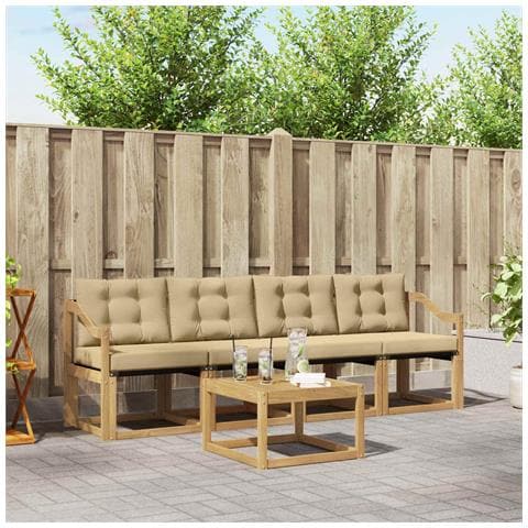 Set di divani da esterno con cuscino 5 pcs Bianco e Beige - Foto 2