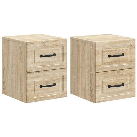 Mobiletto da notte a muro 2 pcs Rovere Sonoma 34,5 x 33 x 40 cm - Foto 1