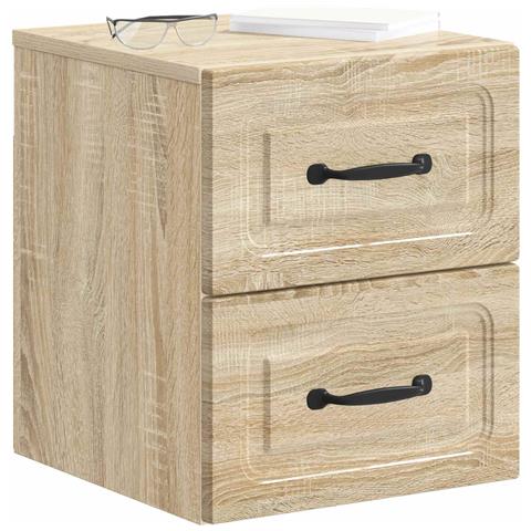 Mobiletto da notte a muro 2 pcs Rovere Sonoma 34,5 x 33 x 40 cm - Foto 2