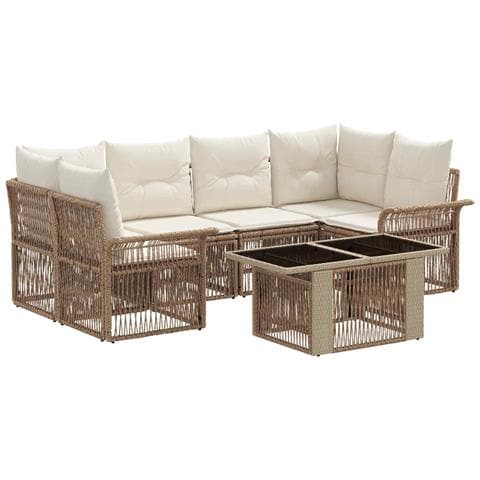 Set Divano da Giardino 7 pz Beige e Bianco Crema polyrattan - Foto 1
