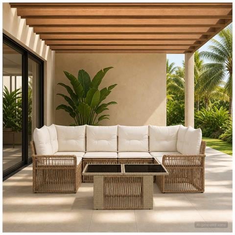 Set Divano da Giardino 7 pz Beige e Bianco Crema polyrattan - Foto 10