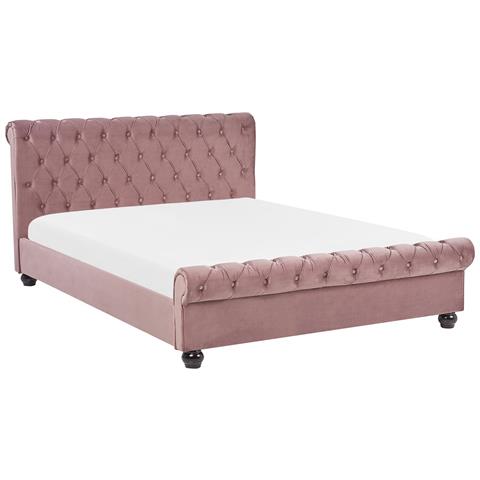 Letto Matrimoniale In Velluto Rosa In Stile Chesterfield 160x200cm Avallon - Foto 27