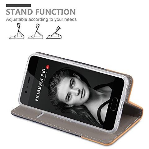 Custodia Compatibile Con Huawei P10 Plus In Blu Scuro Marrone - Coperchio Protettiva Con Chiusura Magnetica, Funzione Stand E Tasca Per Le Carte - Foto 2
