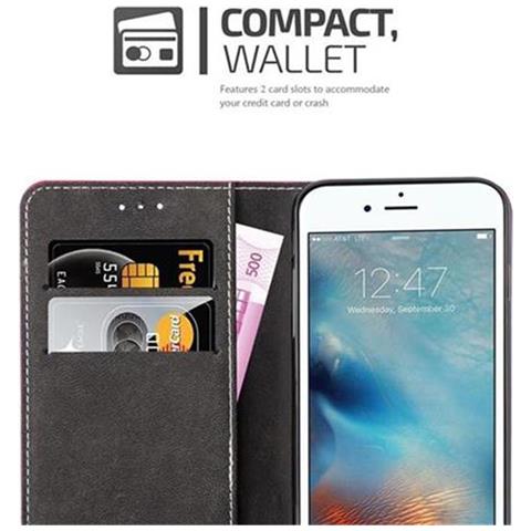 Custodia Compatibile Con Apple Iphone 6 / Iphone 6s In Rosso Nero - Coperchio Protettiva Con Chiusura Magnetica, Funzione Stand E Tasca Per Le Carte - Foto 9