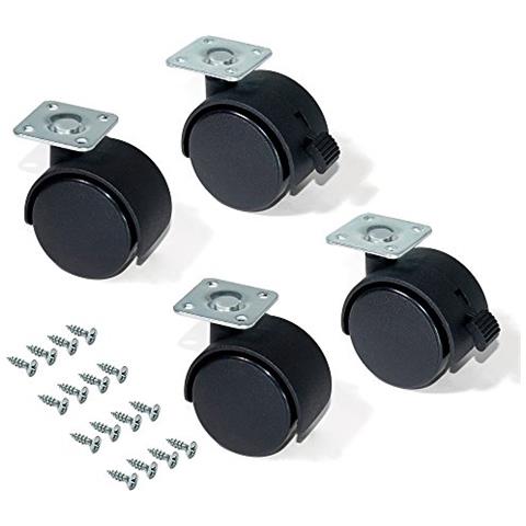 2036717 Set Di 4 Rotelle Pivotanti Nere Per Mobile Con Piastra Di Assemblaggio E Cuscinetto A Sfere, Diametro 40 Mm, 40mm - Foto 1