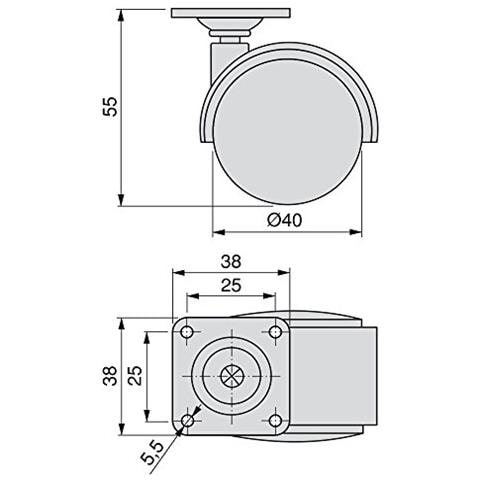 2036717 Set Di 4 Rotelle Pivotanti Nere Per Mobile Con Piastra Di Assemblaggio E Cuscinetto A Sfere, Diametro 40 Mm, 40mm - Foto 2