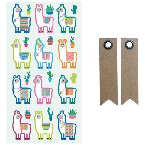 Adesivi Puffies - Lama E Cactus + 20 Etichette Kraft Con Gagliardetto - Foto 1